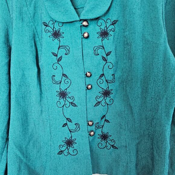Vintage Miss Dorby Blouse Womens Sz 16P Blue Floral Glam 90s Preppy Academia - Picture 3 of 8
